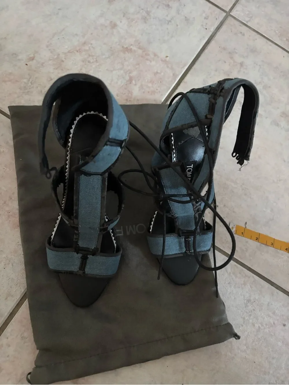 Tom ford Blue Patchwork Denim dress shoes platform heels Leather Sandals